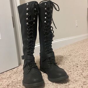 Black, knee high combat boots